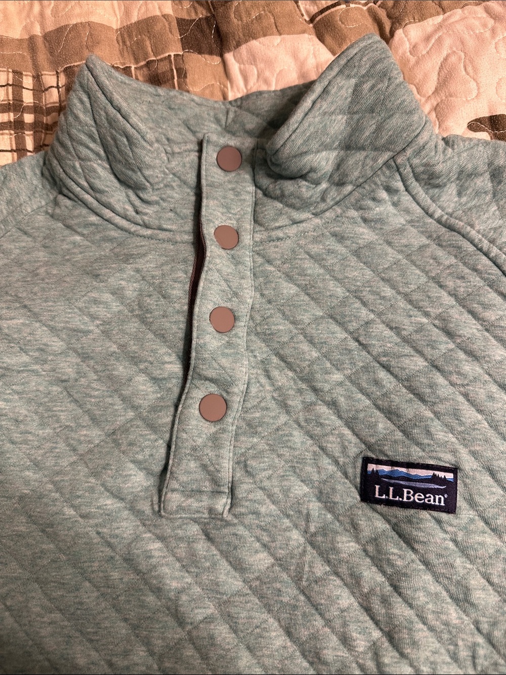 L.L. Bean Quilted Crewneck Pullover Sweater in Light Blue - Picture 3 of 7